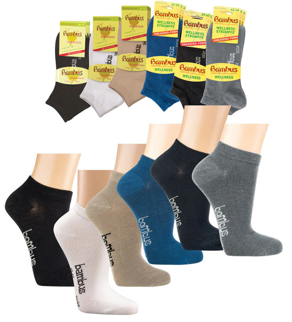 Bambus-Sneaker-Socken, für Damen und Herren im 3er Pack
